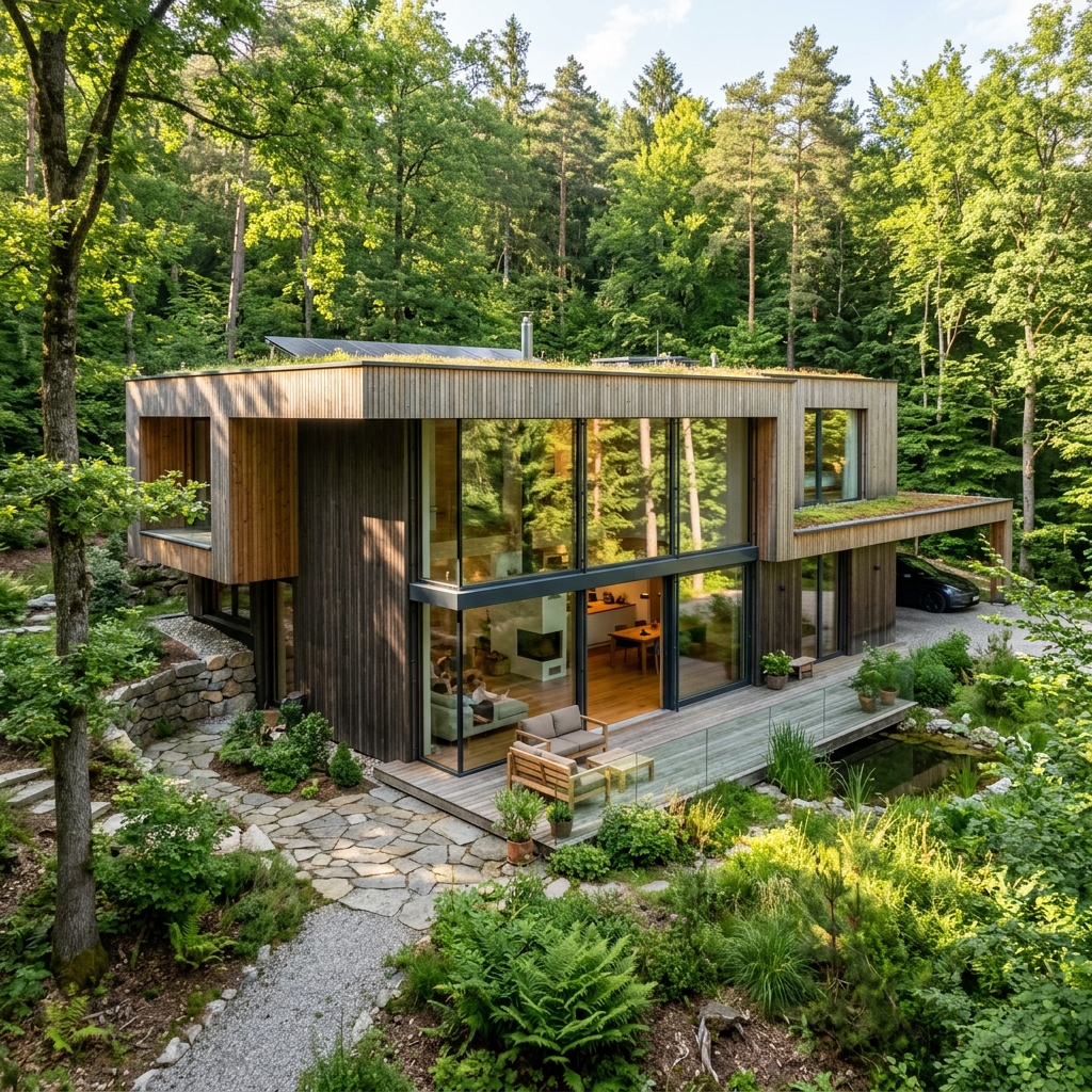 Maison très basse énergie moderne et lumineuse en forêt